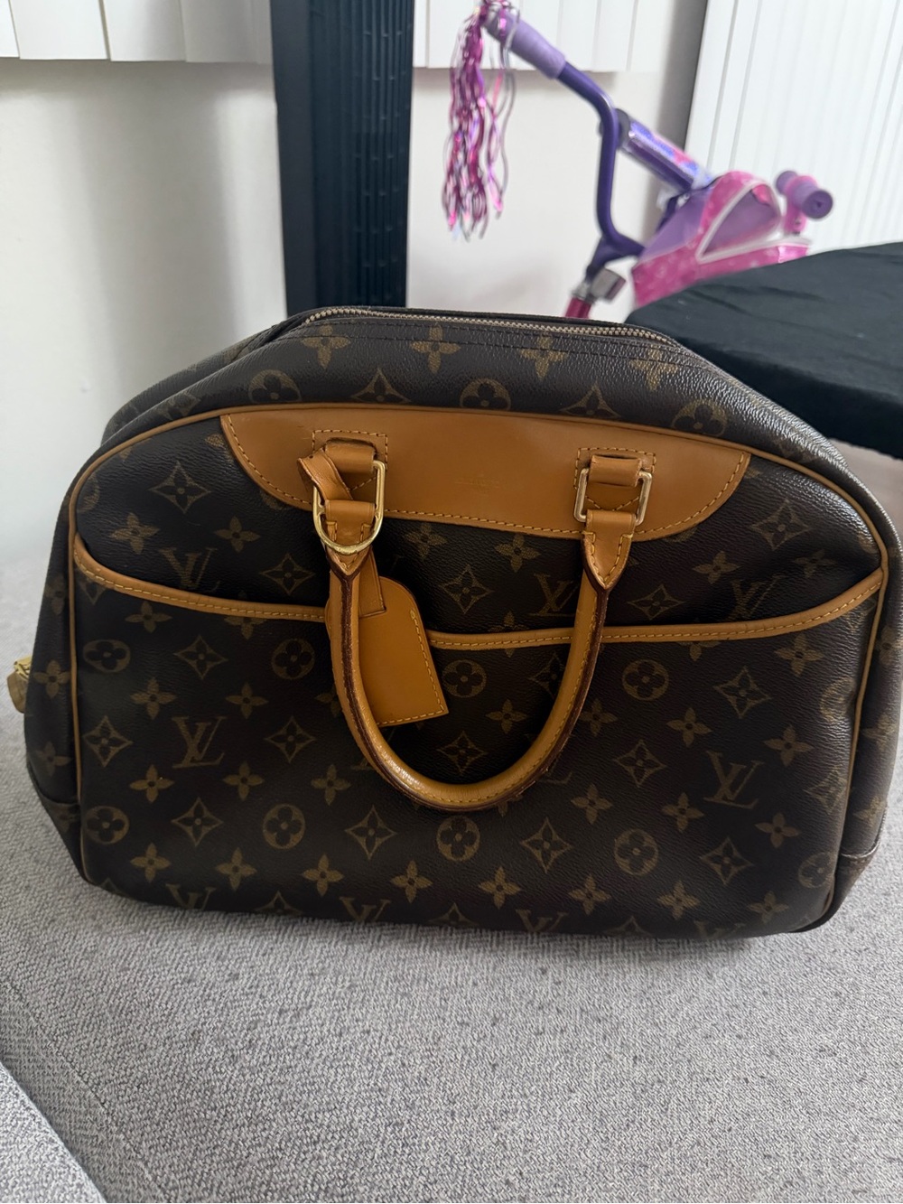 Louis Vuitton Brown Monogram Duffel with Tan Leather Trim